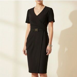 Nue by Shani Black Belted Midi Dress size 6 NWT